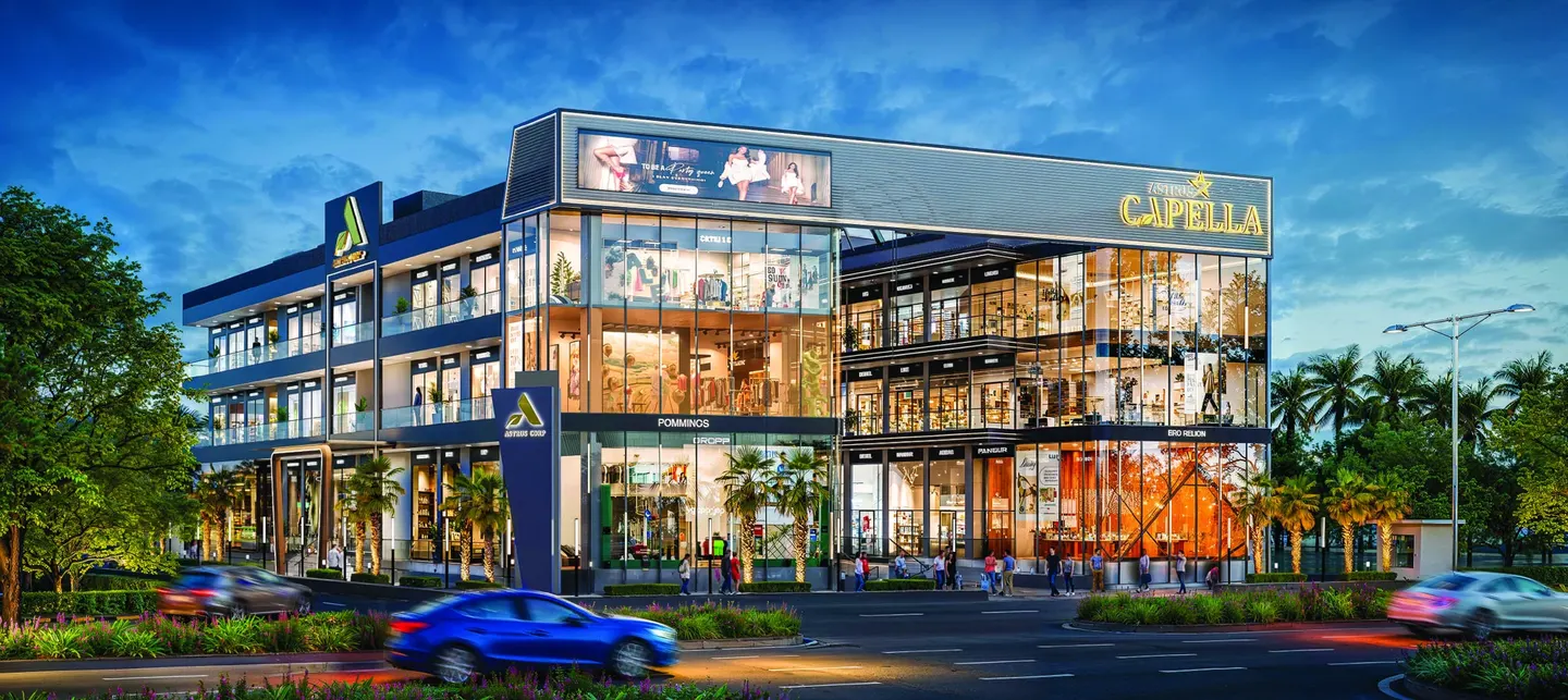 Architectural visualisation of Astrus Capella retail shops in Wave City